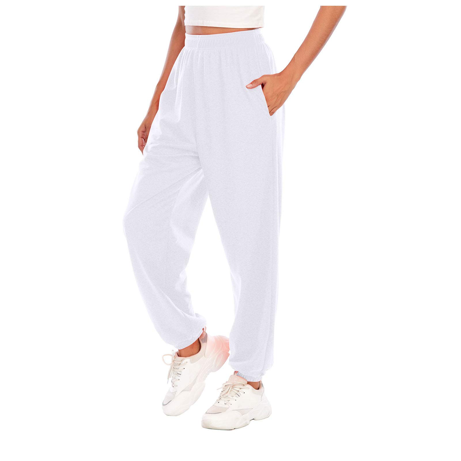 Women's High-Waisted Fleece Joggers - Elastic Waistband, Loose Fit Workout Pants with Pockets for Yoga, Running & Lounge Wear - Soft Gym Sweatpants for Women