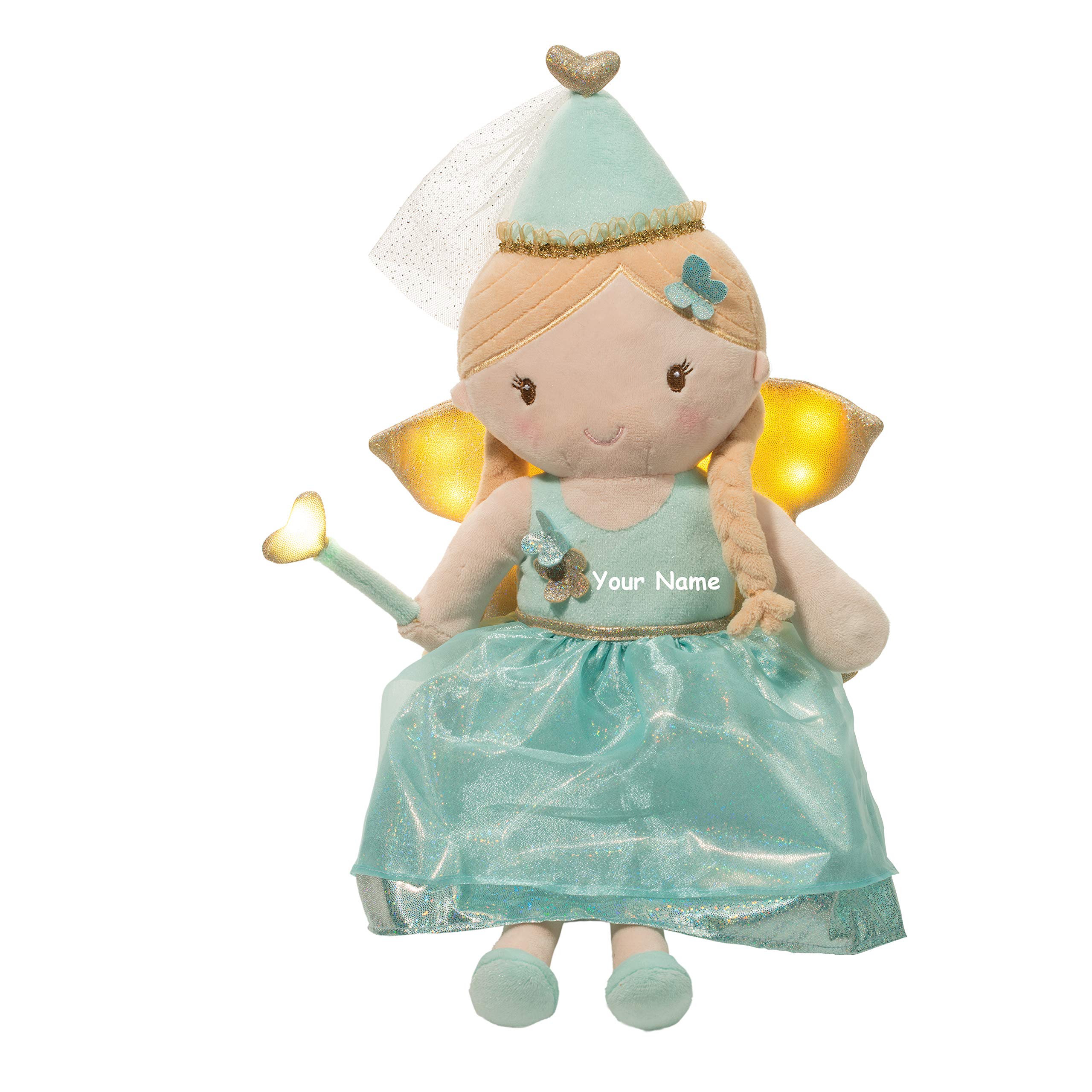 Personalized Tealia Light and Sound Aqua Fairy Princess Plush Doll - 18 Inch Soft Stuffed Animal Toy for Kids, Girls Birthday Gift, Nursery Decor, and Bedtime Comfort