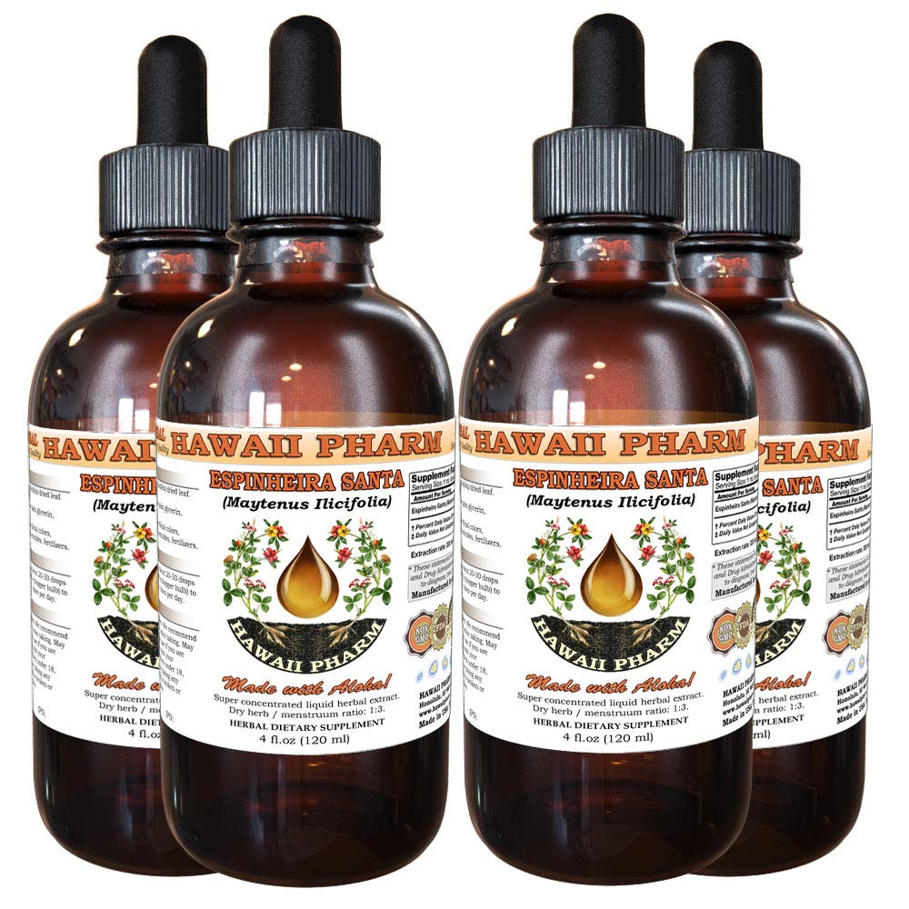Espinheira Santa (Maytenus Ilicifolia) Tincture - 4x4 oz Organic Dried Leaf Liquid Extract - Herbal Supplement for Digestive Support & Wellness - Natural Remedy for Stomach Discomfort & Gastric Relief