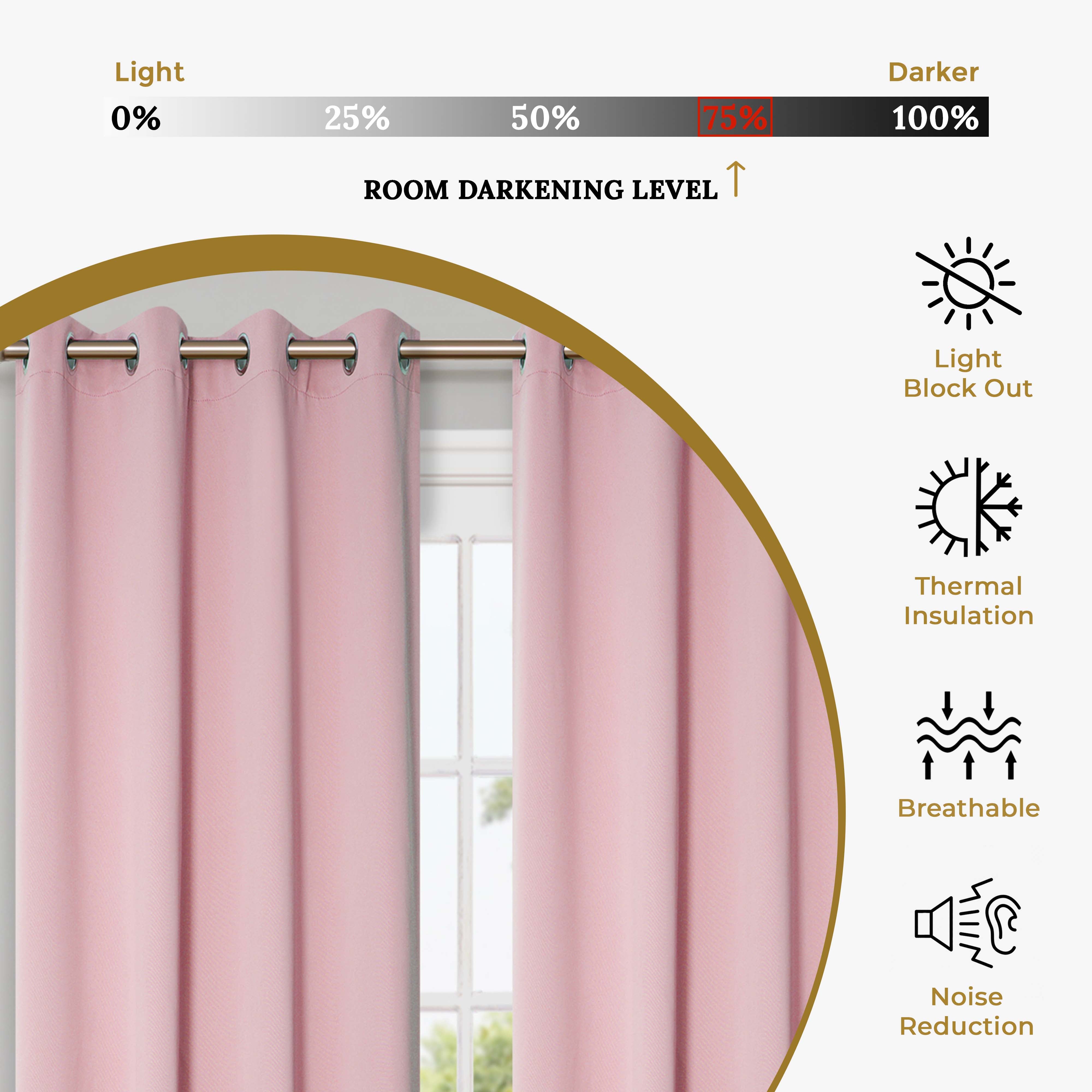 Solid Classic Modern Grommet Blackout Curtain Set - Thermal Insulated Window Drapes for Living Room & Bedroom - Noise Reducing & Light Blocking for Better Sleep