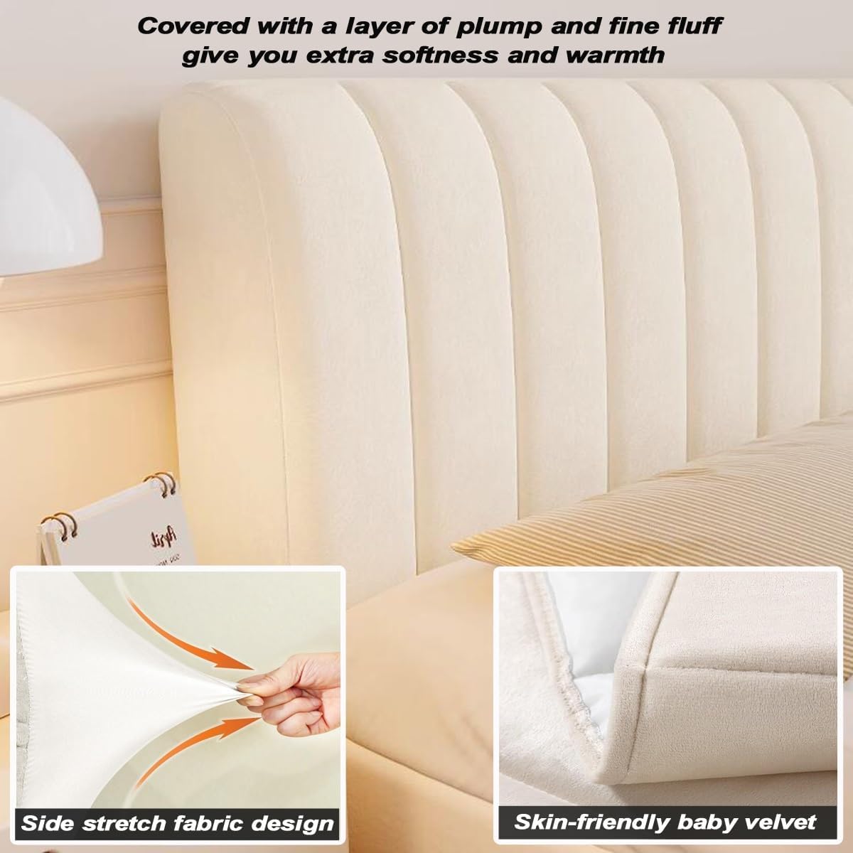 JacoJe Velvet Bed Headboard Cover - Queen, Cal King Size - Thickened Quilted Slipcover for Dust Protection & Bedroom Decor (Dark Grey, 59in) - Perfect for Home, Hotel & Guest Room Styling