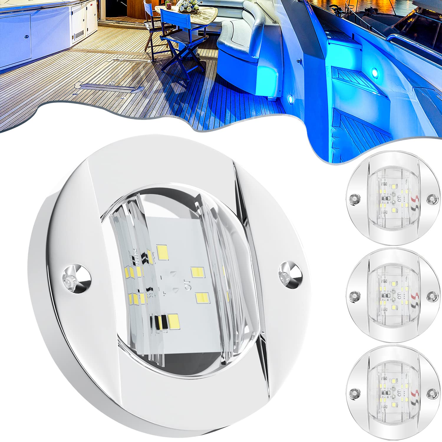 PSEQT LED Marine Boat Deck Lights - Waterproof Stern & Courtesy Interior Pontoon Anchor Lights for Boats, Kayaks, Yachts, Duck & Jon Boats - Perfect for Night Fishing & Safe Navigation