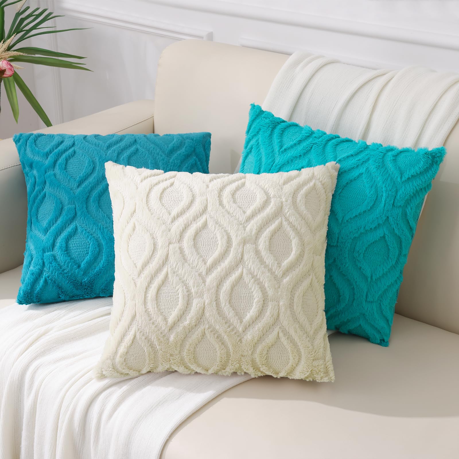 Premium 20x20 Inch Throw Pillow Covers Set of 2 - Soft Plush Faux Wool Teal Couch Pillow Covers for Living Room, Sofa & Bed - Spring Solid Dyed Accent Pillow Cases for Home Decor - Perfect for Cozy Reading Nooks & Guest Room Styling