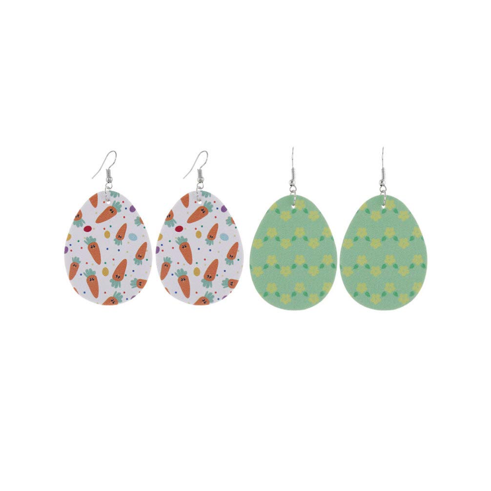 PRETYZOOM 4pcs Vintage Teardrop Leather Earrings for Women - Floral & Carrot Easter Designs, Dangle Drop Earrings for Girls, Birthday Gift Jewelry, Easter Party Costume Accessories | Perfect for Spring Festivals, Easter Celebrations & Special Occasions