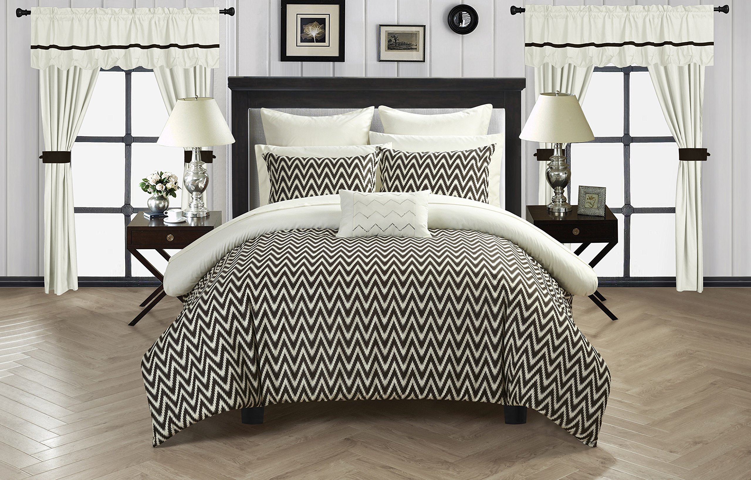 Chic Home 20-Piece Jacksonville Queen Size Bedding Set in Beige - Luxury Soft Bed Sheets & Comforter Set for Master Bedroom or Guest Room