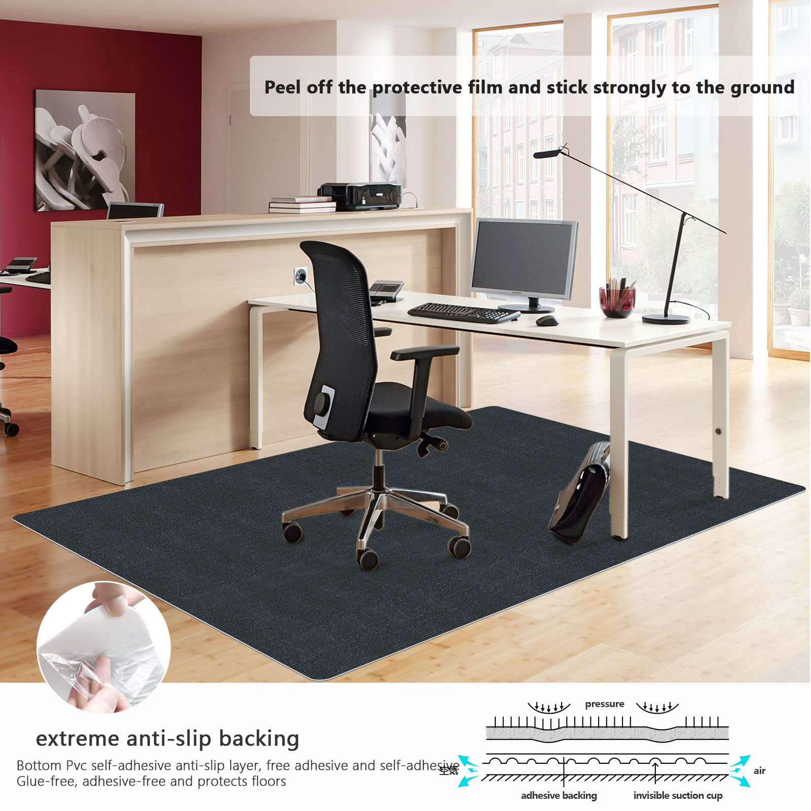 Non-Slip Office Chair Mat for Carpeted Floors - Heavy Duty Desk Chair Floor Protector for Hardwood & Carpets | Perfect for Home Office, Gaming & Workspace