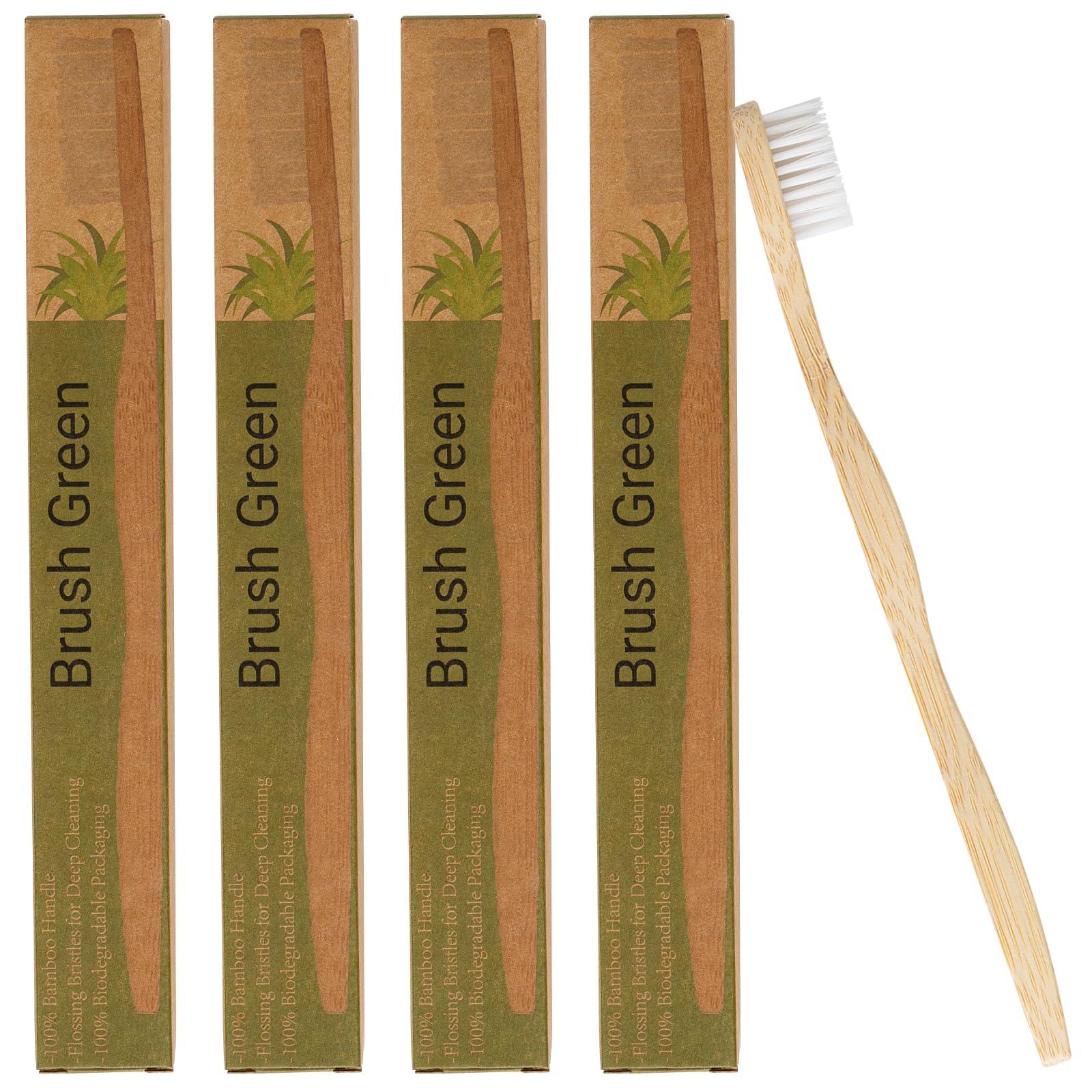 Eco-Friendly Bamboo Toothbrushes with Flossing Bristles - 4 Pack Soft Bamboo Toothbrushes for Adults | Sustainable Oral Care for Travel, Home & Zero Waste Lifestyle