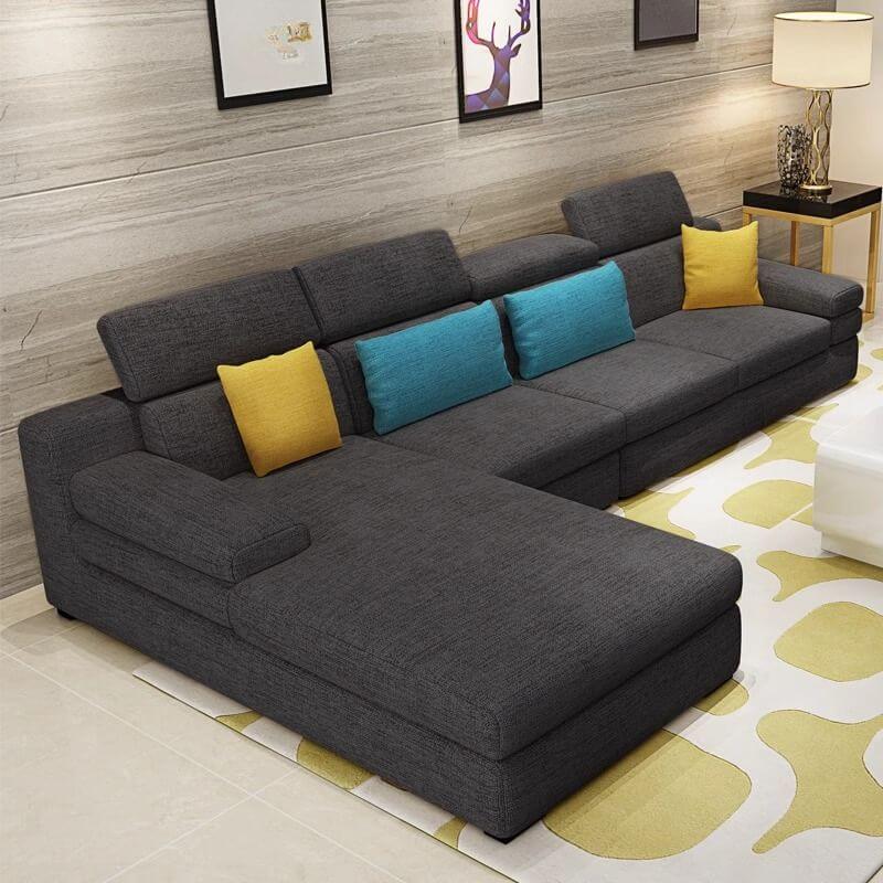 L-Shaped Left/Right Hand Facing Reclining Sofa with Adjustable Headrest & Hidden Support - Perfect for Living Room, Home Theater & Family Gatherings
