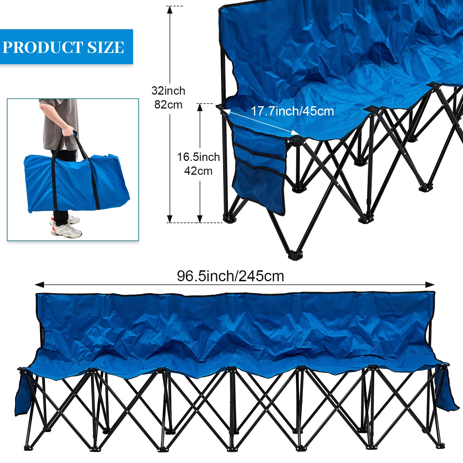 Kigley 6-Seat Folding Soccer Bench Chair - Portable Team Sports Sideline Bench for Football, Camping, Travel & Outdoor Events - Lightweight with Storage Bag - Perfect for Sideline Seating, Sports Games & Picnics