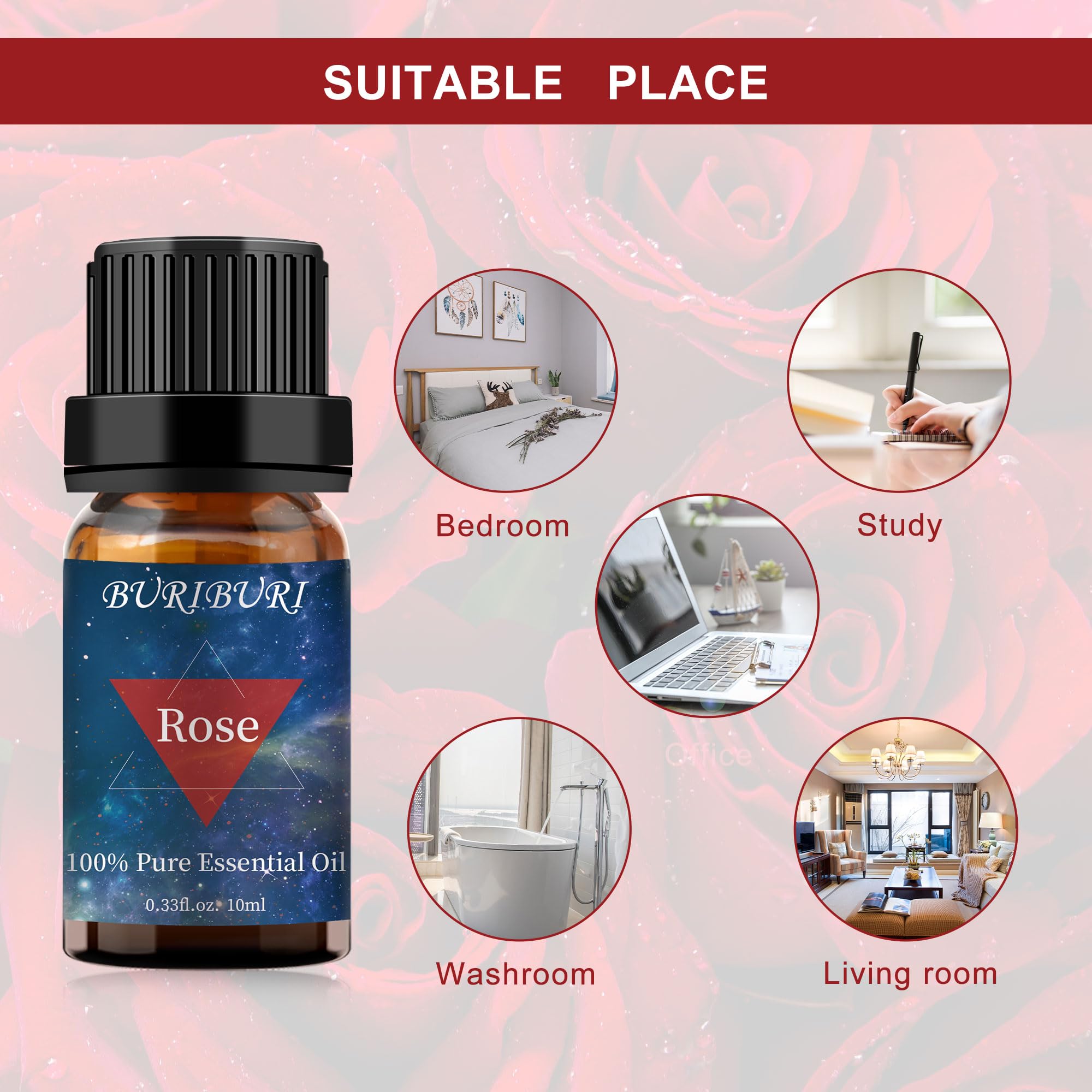 100% Pure Undiluted Rose Essential Oil - Natural Organic Aromatherapy Oil for Diffuser, Massage, Soap & Candle Making - 10ml Romantic Rose Scented Oil for Women - Perfect for Relaxation, Spa & Home Fragrance