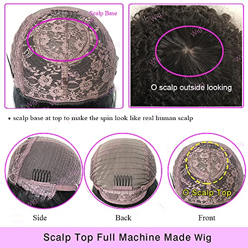 200% Density Kinky Curly Human Hair Wig with Bangs - 24 Inch Brazilian Remy Hair for Women | Machine Made Scalp Top Wig in Natural Color | Perfect for Daily Wear, Cosplay & Special Occasions