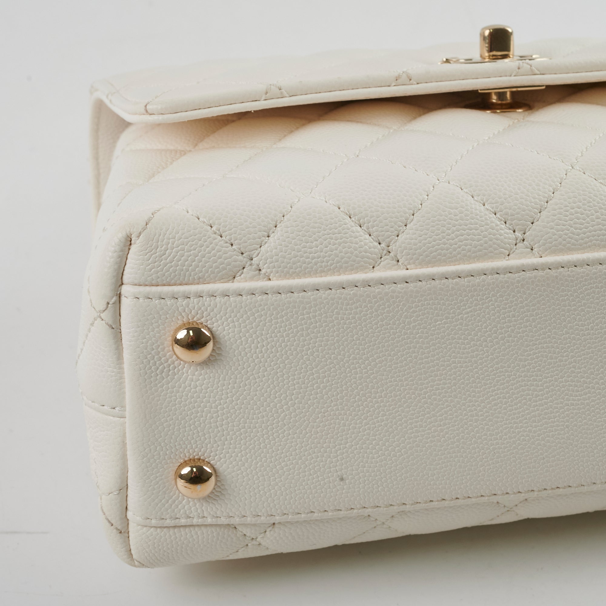 Chanel Small Coco Handle Bag in Caviar Leather with Gold Hardware - White Luxury Crossbody Purse for Women, Perfect for Date Night & Special Occasions