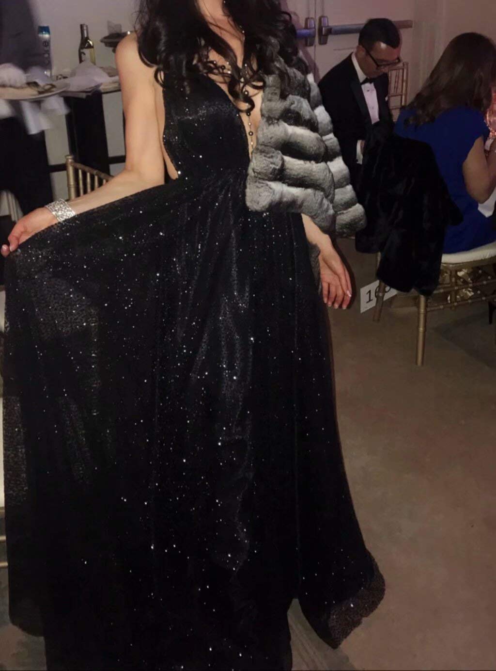 Elegant Women's V-Neck Long Prom Gowns with Sequins - Wedding Party Dresses for Bride & Formal Evening Gowns | Perfect for Prom Night, Bridal Showers, and Special Occasions