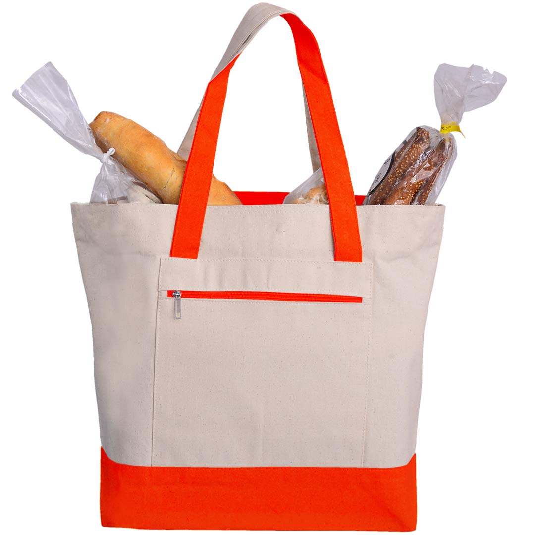Durable Heavy-Duty Canvas Zippered Tote Bag with Two-Tone Design & Front Pocket - Perfect for Beach, Pool, Shopping, Travel & Daily Use