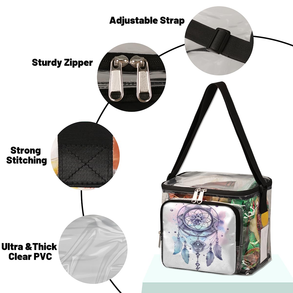 GzLeyigou Clear Transparent Tote Bag with Handles - Native American Dream Catcher Design Crossbody Shoulder Bag for Lunch, Outdoor Activities, Travel, Picnics, Concerts & Stadium Events (Stadium Approved) - Perfect for Music Festivals, Beach Days and Security Checkpoints