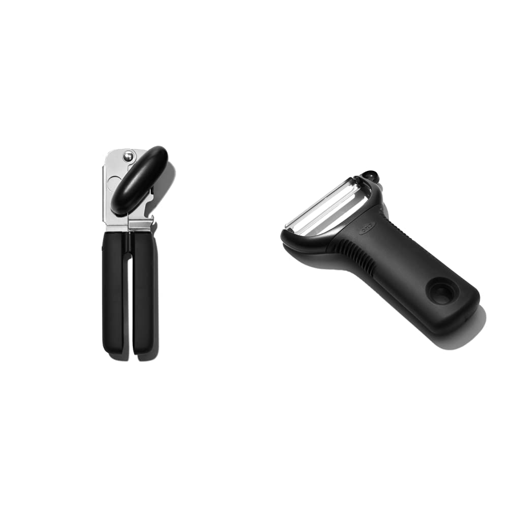 OXO Good Grips Soft Handled Can Opener & Y Peeler Set - Easy Open Cans and Peel Fruits Vegetables - Perfect for Kitchen, Camping, and Emergency Preparedness