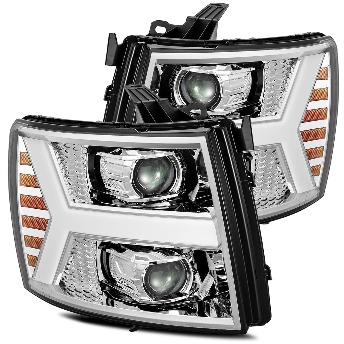 2007-2013 Chevrolet Silverado Projector Headlights - Plank Style Design with Chrome Finish & Sequential Turn Signals | Alpha Rex 880204 | Upgrade Your Truck's Style & Night Visibility for Off-Roading & Daily Driving