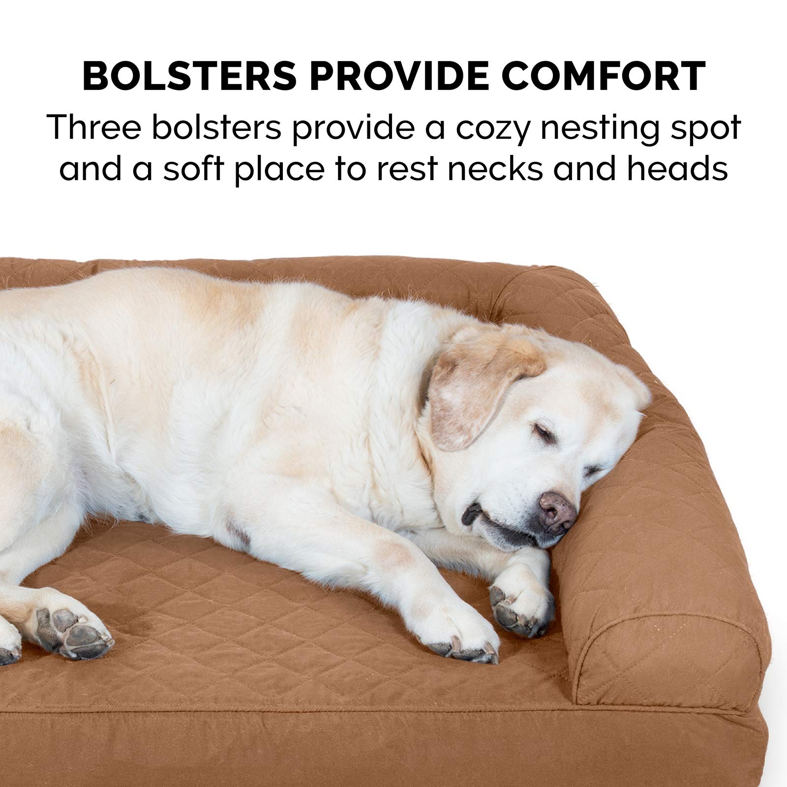 Furhaven Orthopedic Dog Bed for Large Dogs up to 125 lbs - Removable Bolsters & Washable Cover - Quilted Sofa Design in Toasted Brown (Jumbo Plus/XXL) - Perfect for Joint Pain Relief & Comfortable Sleeping in Living Room or Bedroom