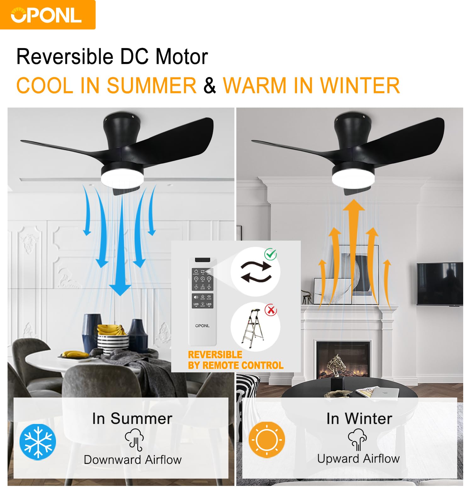 30 Inch Black Ceiling Fan with Light - High Airflow Quiet DC Motor - Modern Ceiling Fans with Lights for Bedroom, Kitchen, Dining Room & Patio - Perfect for Cooling and Lighting Indoor/Outdoor Spaces