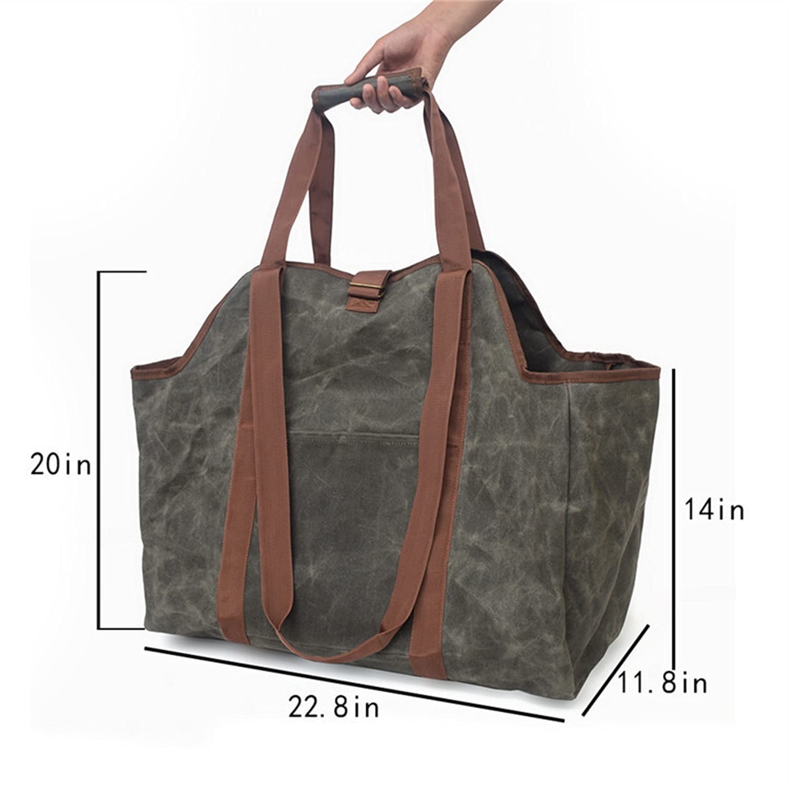 Premium Waxed Canvas Firewood Carrier - Large Thickened Portable Log Tote Bag for Camping, Hiking & Outdoor Firewood Storage (Gray) - Perfect for Backyard BBQs, Fire Pits & Wood Stove Use