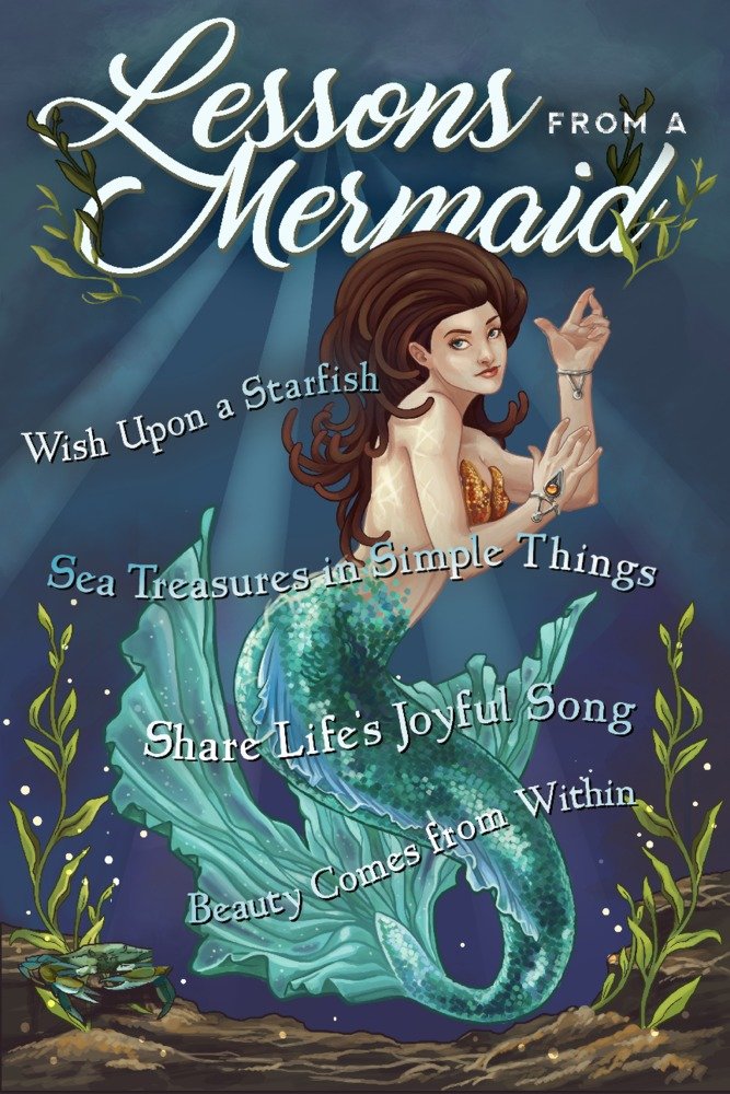 Lantern Press Mermaid Wall Art Poster - 12x18 Inches Inspirational Ocean Decor for Bedroom, Living Room & Office - Lessons from a Mermaid Print for Coastal & Beach Theme Home Decoration