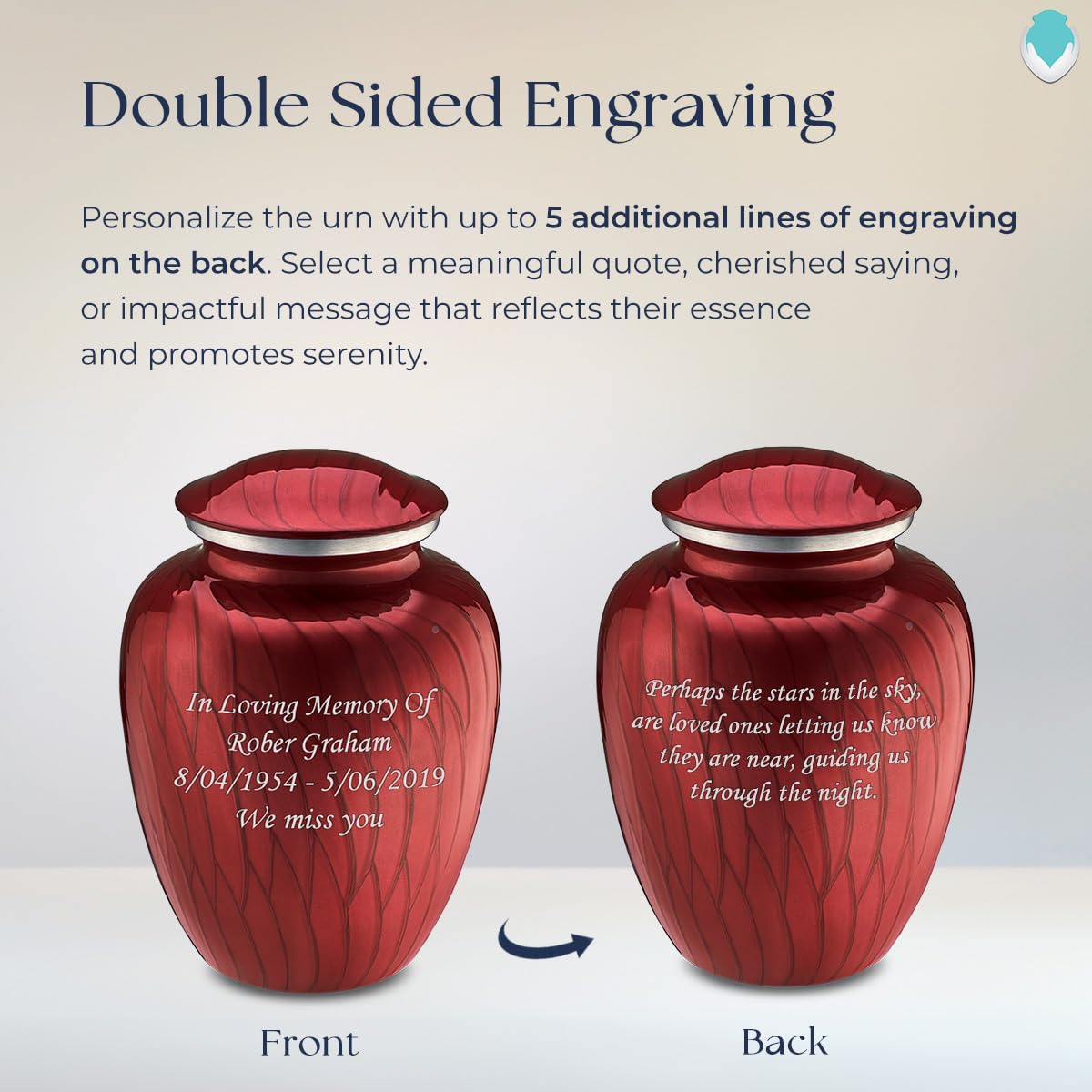 Premium Personalized Cremation Urns for Ashes - Large Pearl Candy Red Funeral Urn for Adults with Double-Side Engraving (Holds 200 lbs) | Memorial Keepsake for Home Display or Burial Ceremony