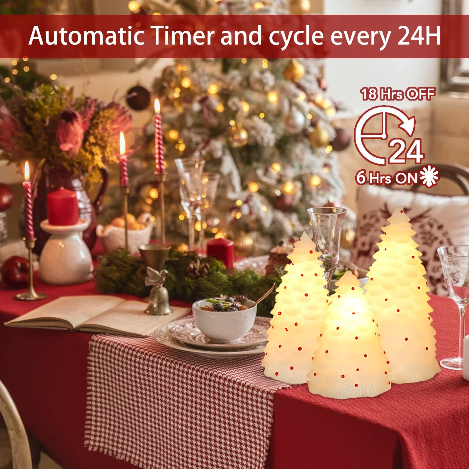 Handmade Carved LED Christmas Candles with Remote - Set of 3 Real Wax Flameless Candles for Holiday Decor | Perfect for Christmas Tree, Home, Party, Bedroom, Easter & Spring Decorations