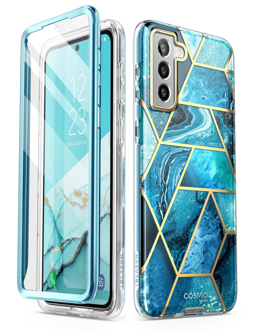 i-Blason Glitter Case for Samsung Galaxy S22 (6.1 Inch) 5G - Shockproof Bumper Cover with 360° Protection & Built-in Screen Protector | Glossy Sparkle Design (Ocean Blue) - Perfect for Everyday Use, Travel & Outdoor Activities