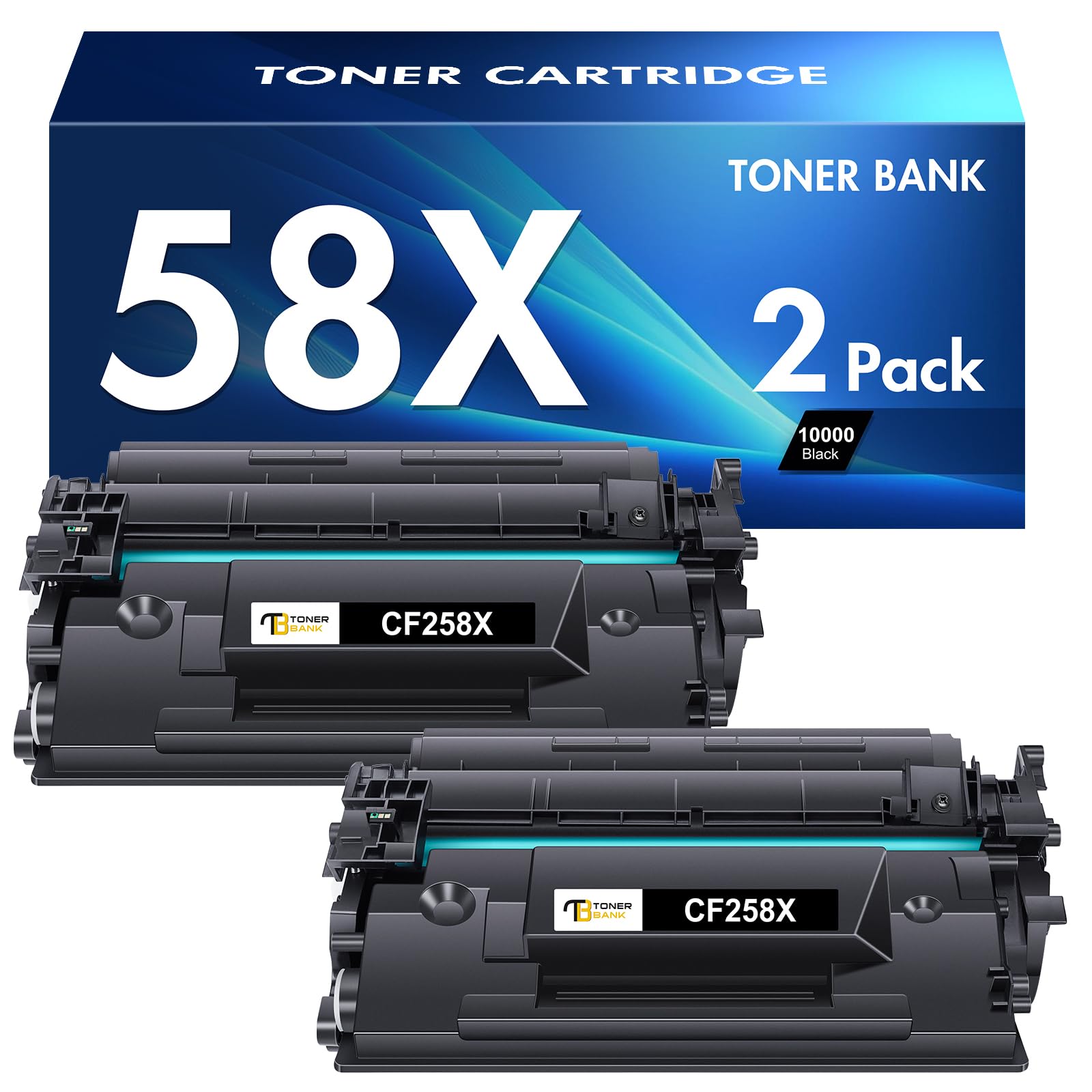 High Yield CF258X 58X Black Toner Cartridge - 2 Pack | Compatible Replacement for HP 58X/58A/CF258A | Works with HP LaserJet Pro M404n/M404dn/MFP M428 Series | Ideal for Office Printing & High Volume Documents