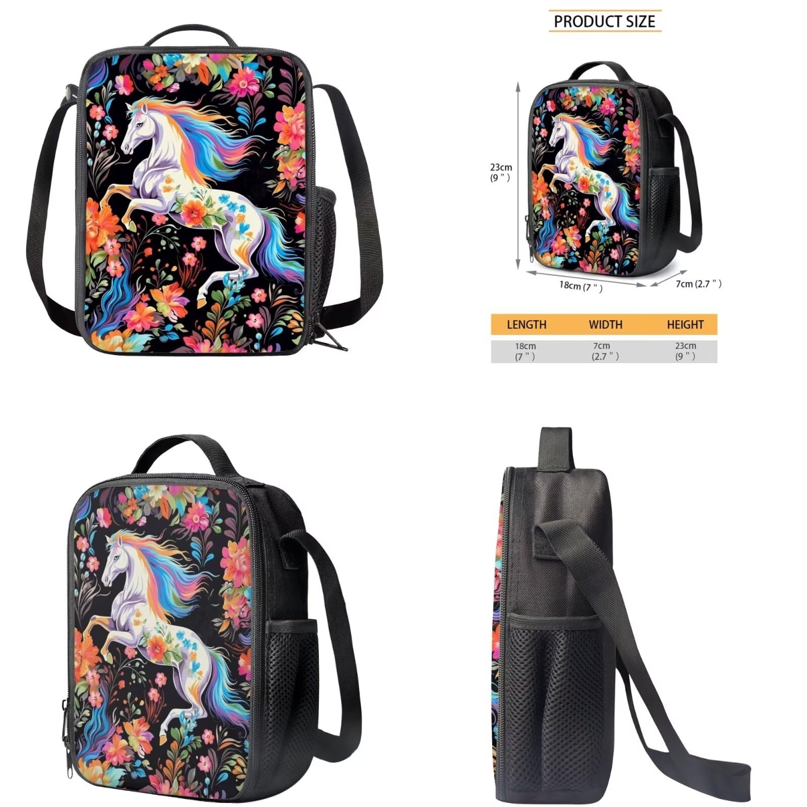 Ystardream 17 Inch 4-in-1 Art Flower Horse Backpack for Girls Age 8-10 - School Book Bag with Lunch Box, Pencil Case & Key Chain - Perfect for Kindergarten, Elementary & Middle School Students | Great for School, Travel & Daily Use