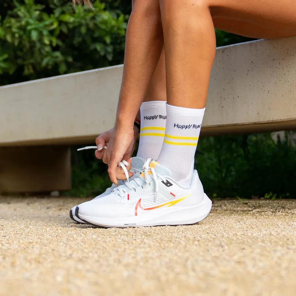 Happy Run Athletic Socks for Men & Women - Breathable Cushioned Running Socks (White) - Perfect for Jogging, Gym Workouts & Sports Activities