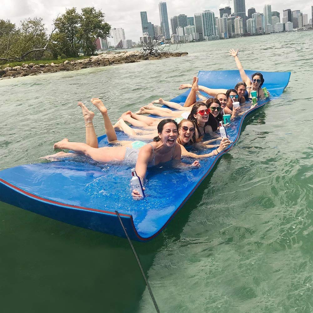 Max4out Water Floating Mat 9/12/18x6ft - Premium Foam Lake Float Pad for Swimming Pools, Lakes & Beaches - Family & Pet Friendly Water Recreation Mat - Perfect for Relaxation, Parties & Summer Fun (Blue/Yellow)