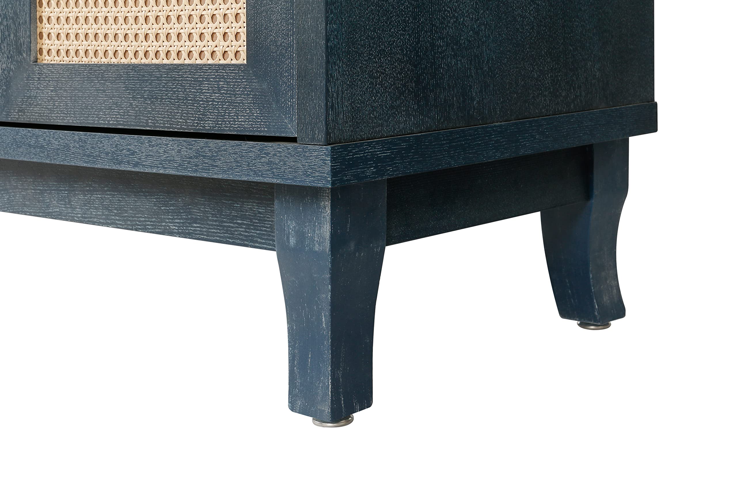 Modern Rattan Sideboard Buffet Cabinet with 4 Woven Doors - Adjustable Shelves Storage Console Table for Living Room, Dining Room & Hallway - Antique Blue Accent Furniture for Farmhouse & Coastal Decor