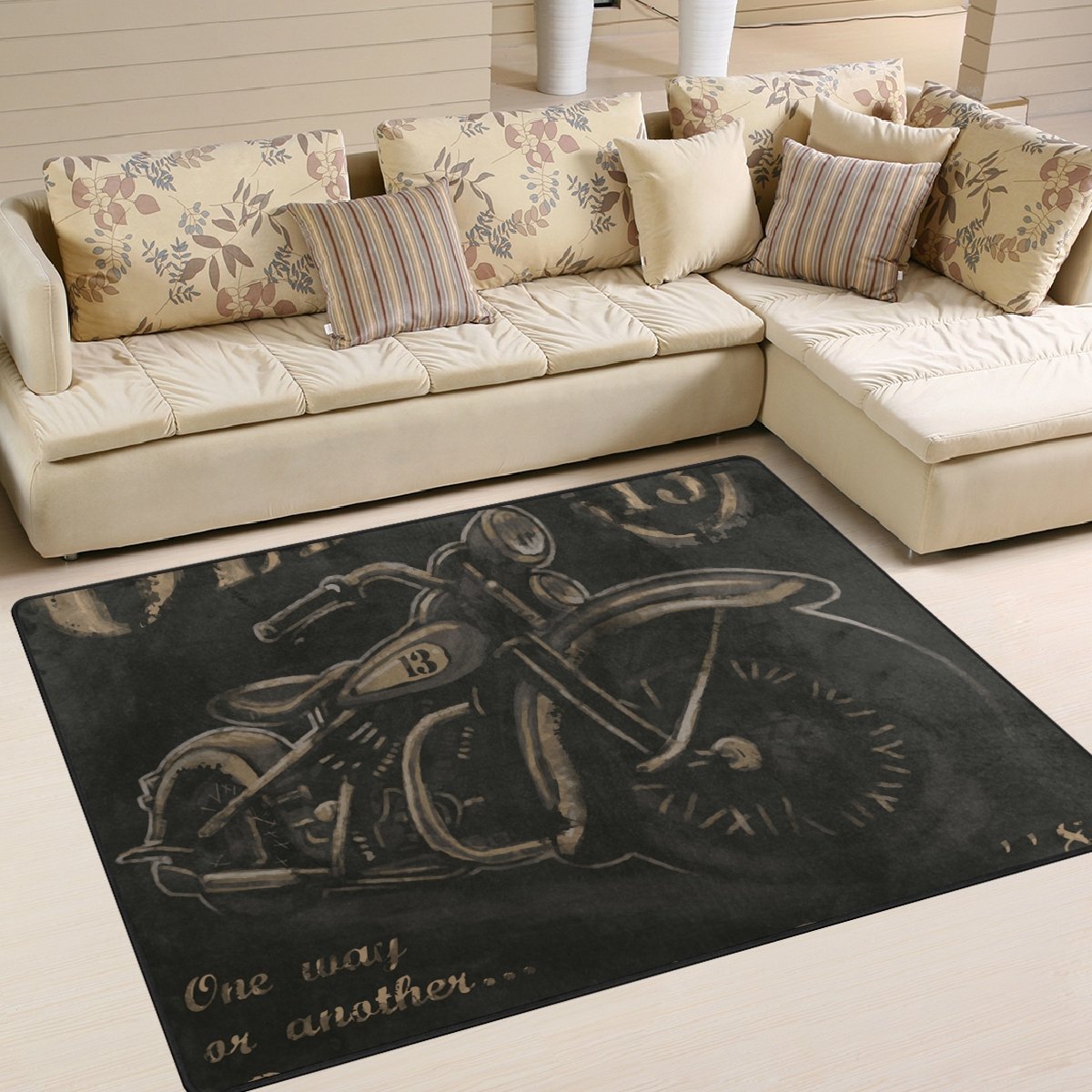 ALAZA Super Soft Vintage Motorcycle Area Rug - 80x58 Inch Non-Slip Kids Playroom Rug, Boys Bedroom Carpet, Living Room Floor Mat for Home Decor | Durable & Washable for High Traffic Areas