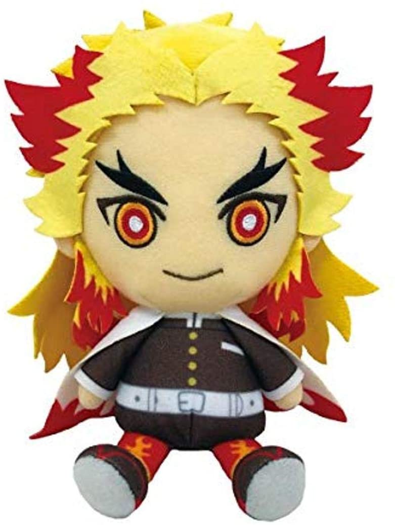 Bandai Demon Slayer Plush Toy - Kyojuro Rengoku Chibi Stuffed Animal, Anime Collectible Gift for Fans | Home Decor, Bedroom Cuddler, Office Desk Companion