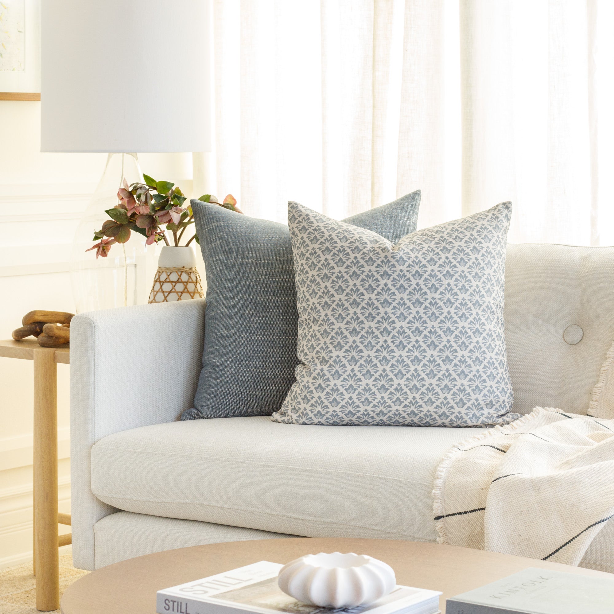 Calli 20x20 Decorative Throw Pillow Cover - Soft Cotton Linen Blend - Indigo Blue Cushion for Sofa, Bed & Home Decor - Perfect for Living Room, Bedroom & Dorm
