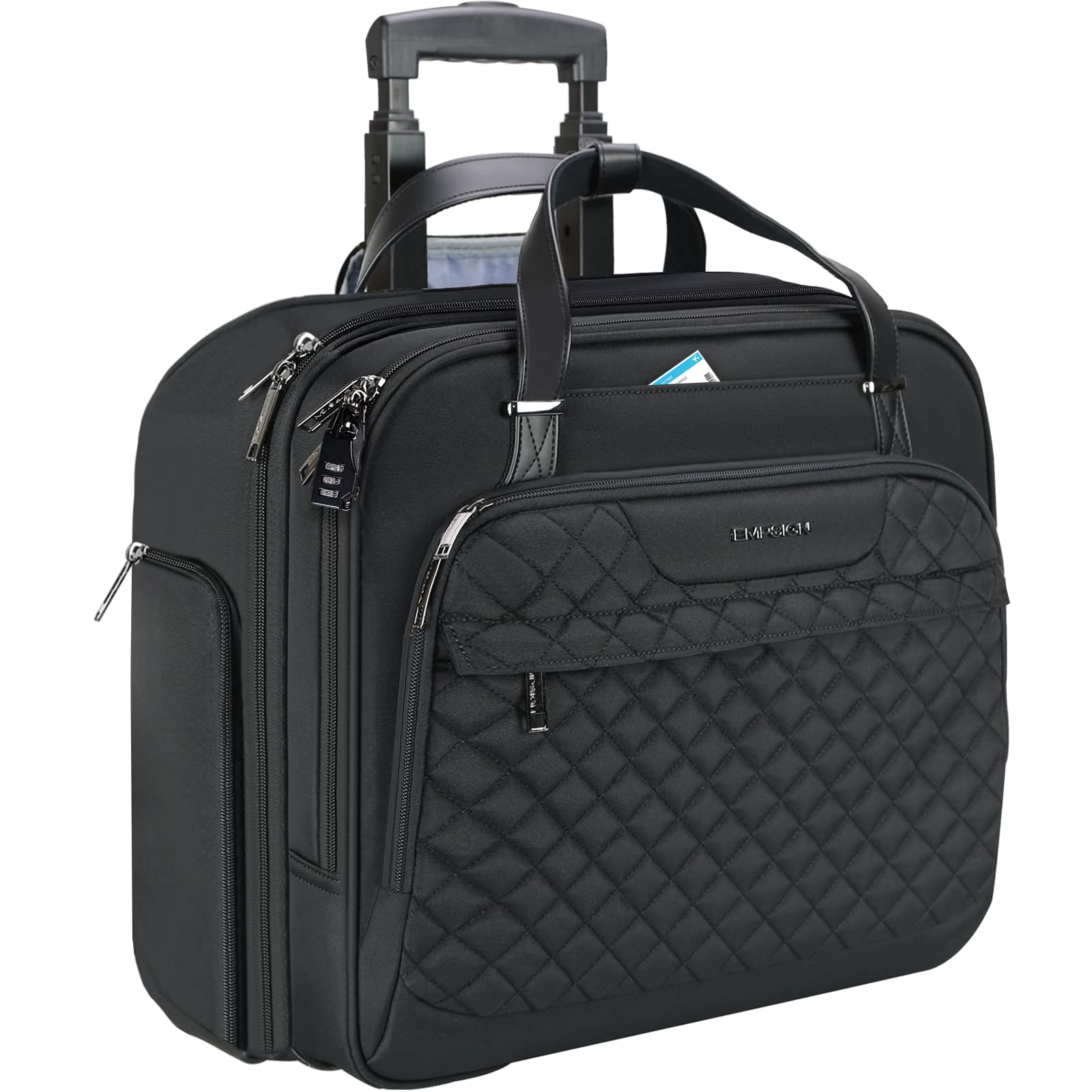 EMPSIGN Rolling Laptop Bag for Women - 15.6 Inch Water-Resistant Wheeled Briefcase with RFID Pockets - Perfect for Business Travel, Commuting & Overnight Trips - Black
