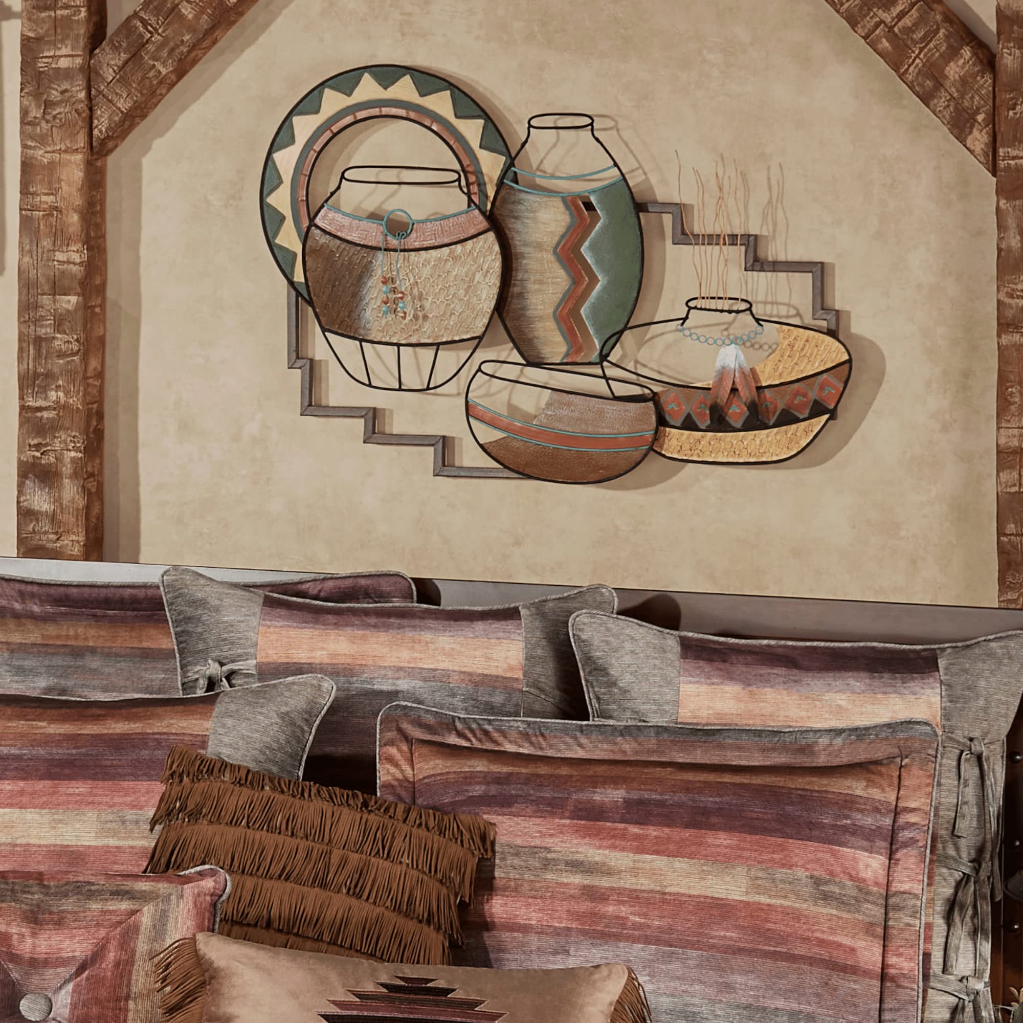 Southwestern Style Metal Wall Sculpture - Native Artifacts Multi Earth Decor | Handcrafted Vases, Charger & Bowl Set | Perfect for Southwest Aesthetic Home & Office Decor