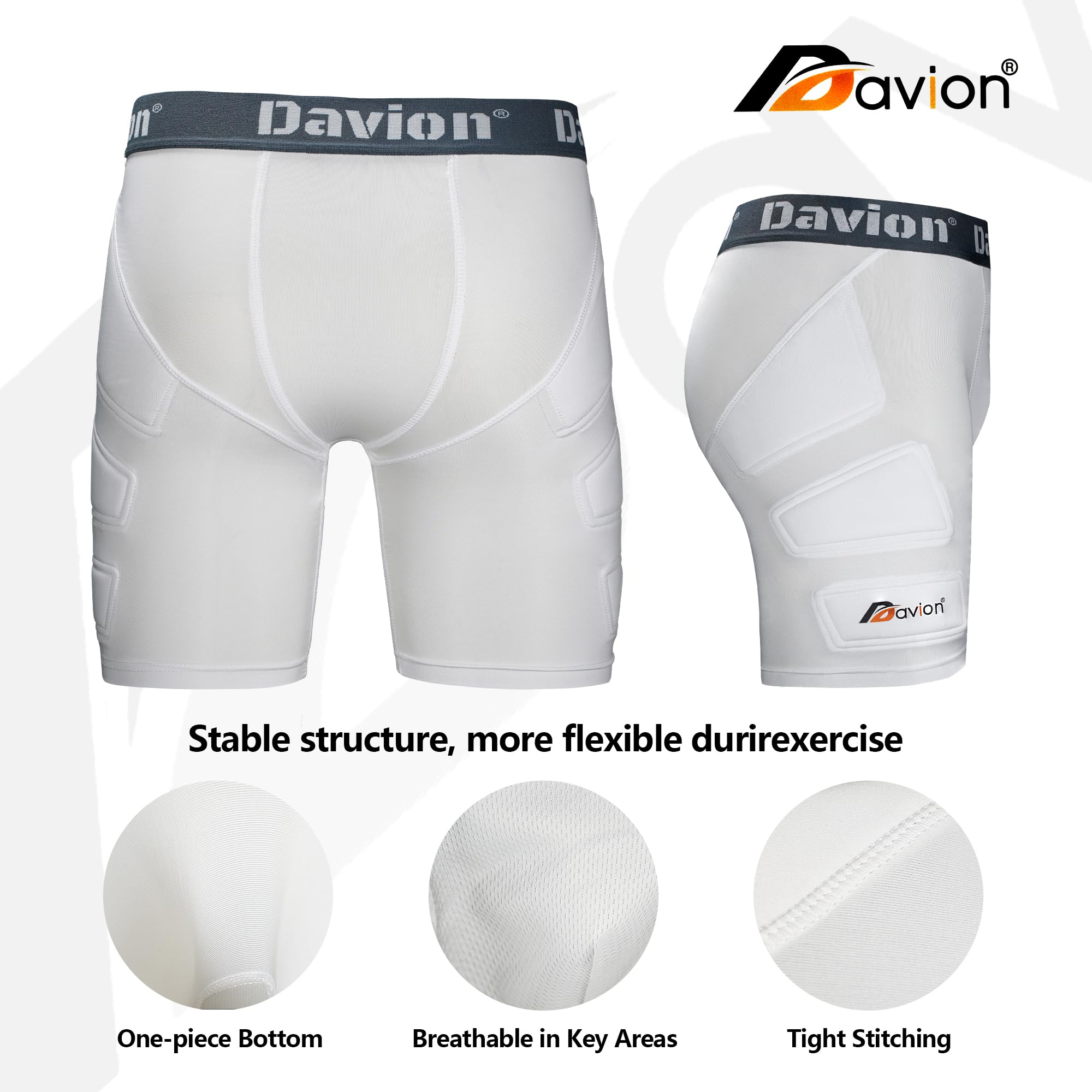 Davion Youth Sliding Padding Shorts with Soft Protective Athletic Cup - Boys Sports Underwear for Football, Baseball, Lacrosse - Comfortable Protective Gear for Youth Athletes in Training & Games