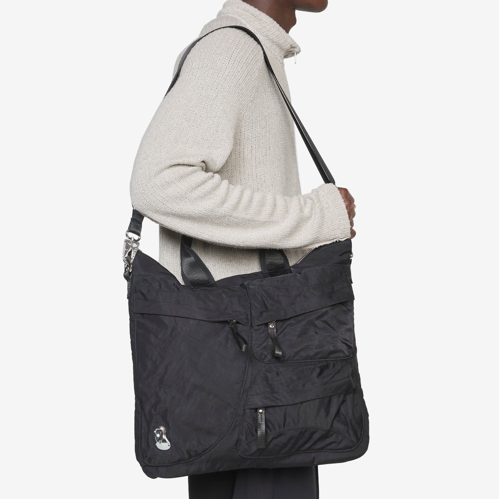 Premium Black Outdoor Shopper Bag with Chrome Accents - Durable & Stylish for Hiking, Shopping, and Travel Accessories