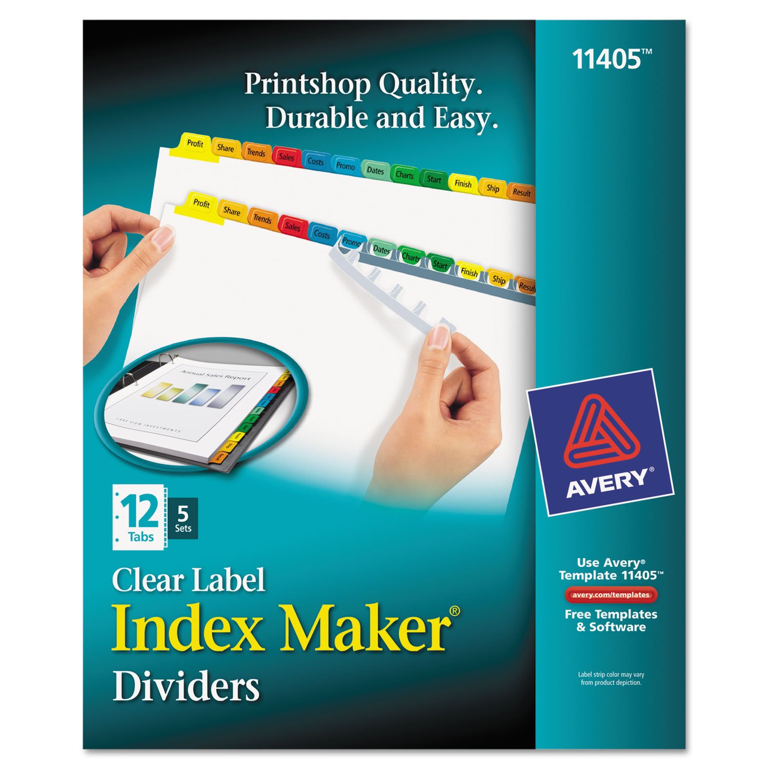 Avery 11404 Clear Label Index Maker Divider - 8.5x11 Inch, 12 Colored Tabs, 5 Sets per Pack - Perfect for Office Organization, School Binders & Filing Systems