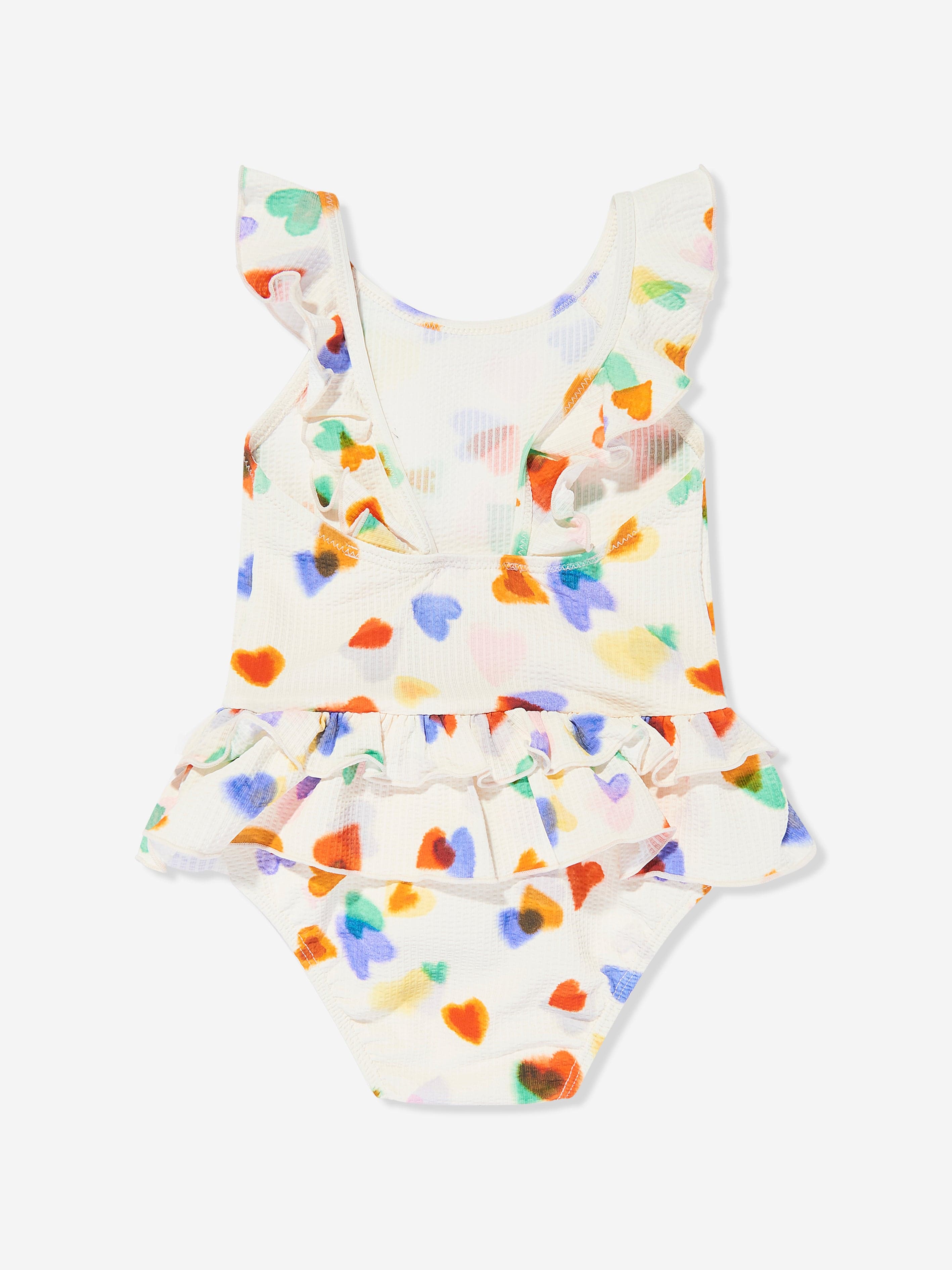 UPF50+ Baby Girls Nalani Rainbow Hearts Swimsuit in Ivory - Perfect for Beach, Pool & Summer Water Play