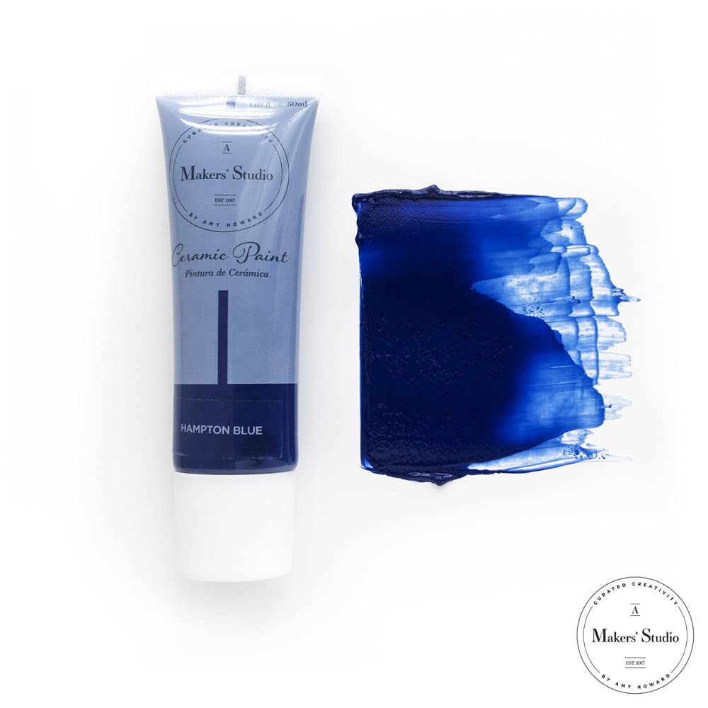 A MAKER'S STUDIO Ceramic Paint - Hampton Blue Water-Based Enamel Paint | Food Safe, Non-Toxic Craft Paint for Glass, Ceramics, Porcelain & China | 1.69 oz | Perfect for DIY Home Decor, Mugs, Plates & Gift Customization