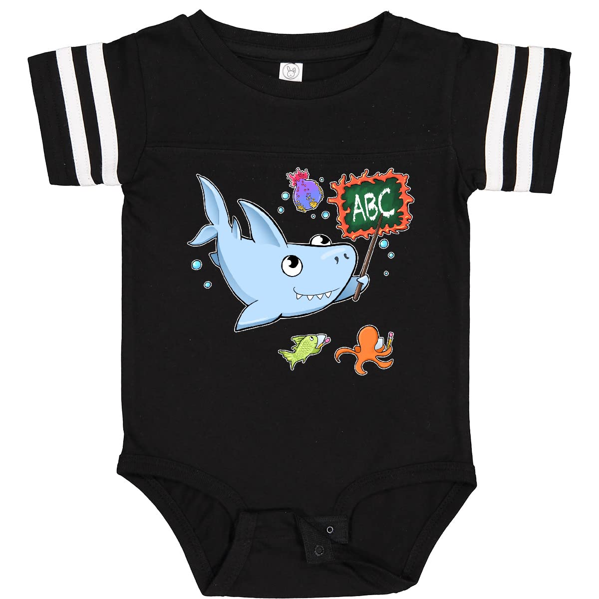 Inktastic Funny Teacher Shark with School of Fish Baby Bodysuit - Cute Infant Outfit for School Spirit, Teacher Appreciation & Shark Lovers