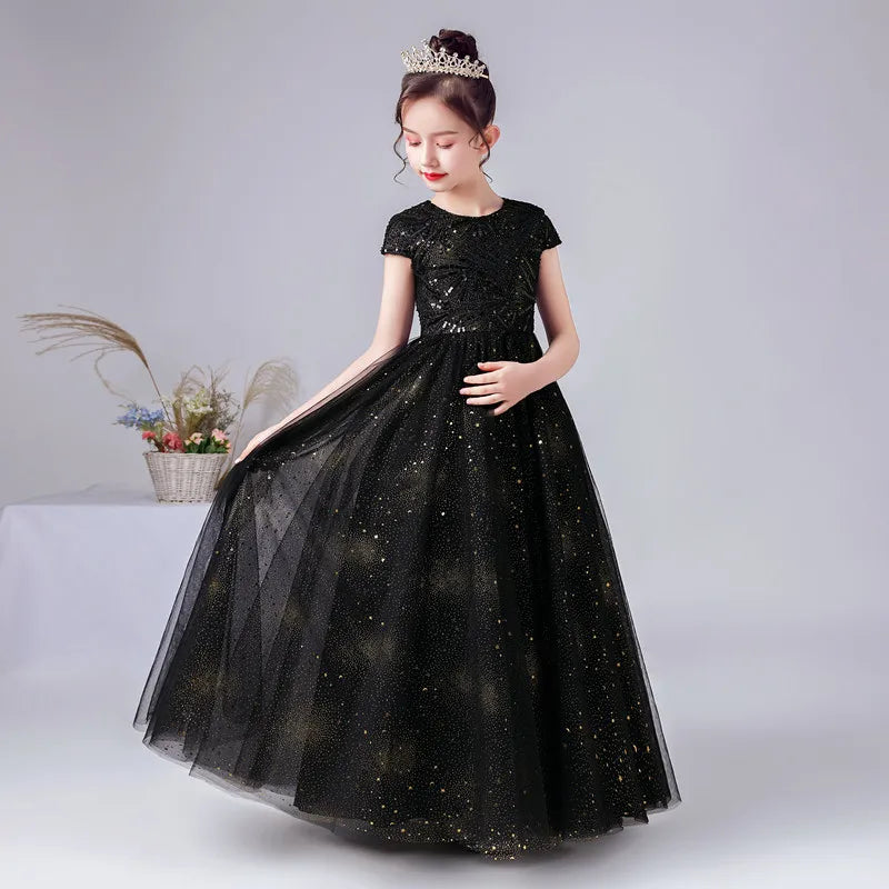 Sparkly Sequins Black Flower Girl Dress - Princess Gown for Weddings, Pageants & Special Occasions | Elegant Formal Wear for Kids