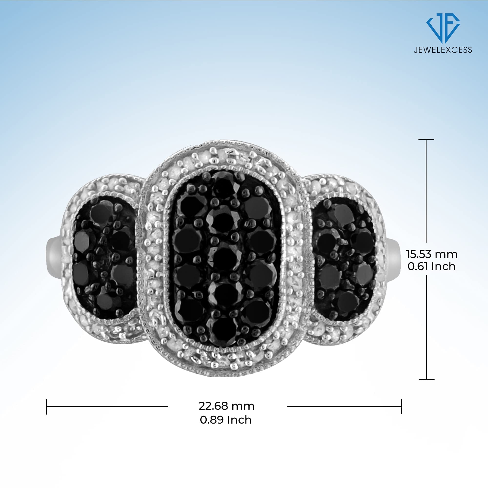 JEWELEXCESS Sterling Silver 1 Carat Black & White Diamond Ring for Women - Elegant Everyday Jewelry for Work, Date Night & Special Occasions