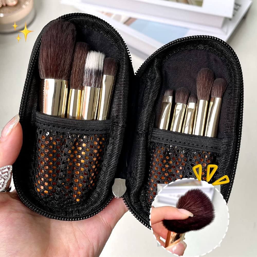 9 Pcs Portable Makeup Brushes Set with Travel Case - Mini Cosmetic Brushes for Foundation, Blush & Powder - Compact Makeup Brush Kit for On-the-Go Beauty (BN-9) | Perfect for Travel, Daily Makeup & Professional Use