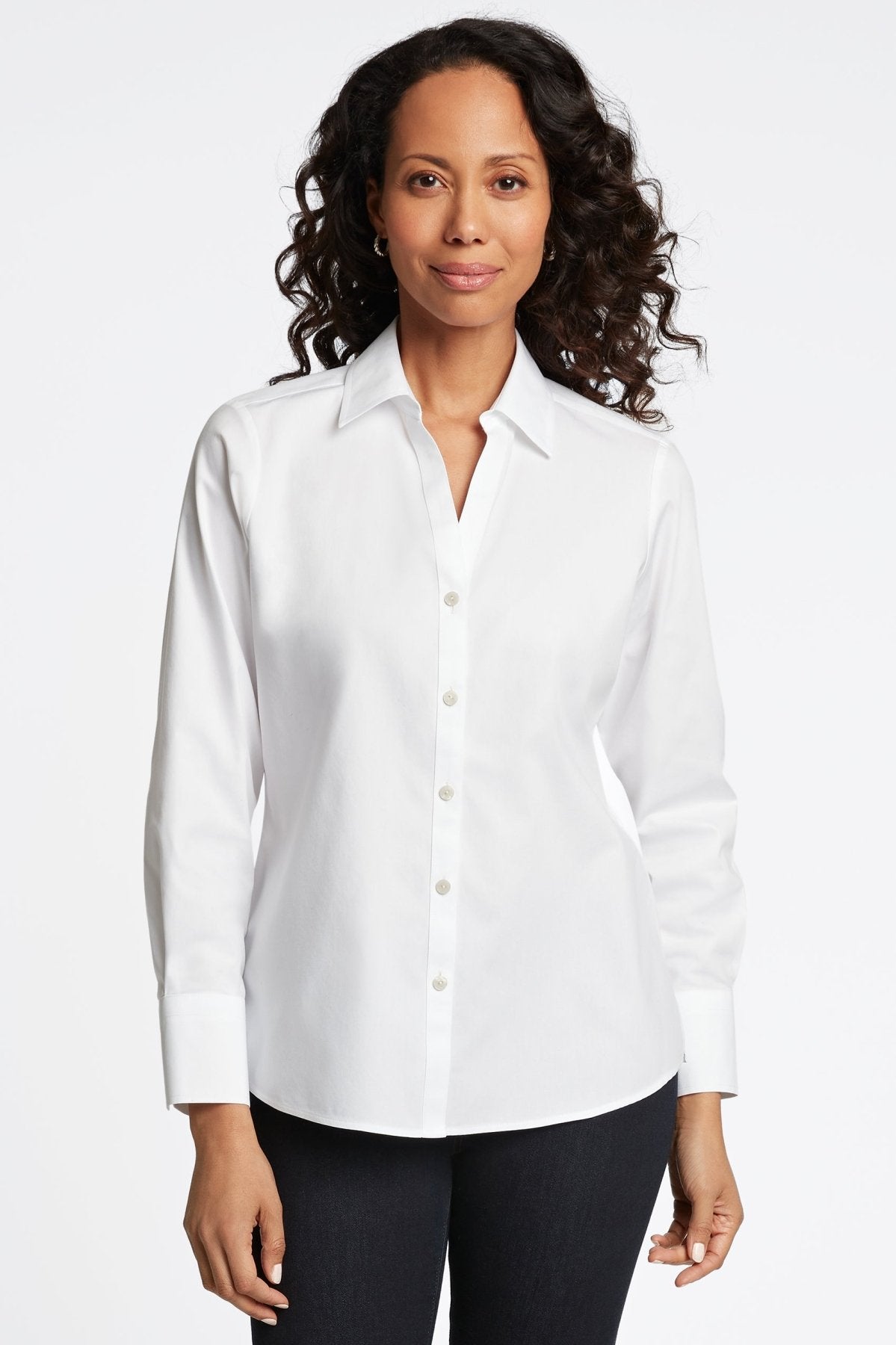 Mary No Iron Pinpoint Long Sleeve Shirt for Women - Wrinkle-Free Office Blouse - Perfect for Business Casual & Professional Workwear