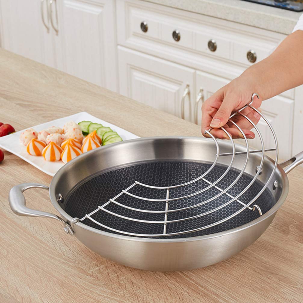 DOITOOL Stainless Steel Wok & Grill Pan - Multipurpose Kitchen Utensil Set with Steamer Rack & Oil Drip Tray - Perfect for Stir-Frying, Grilling, Steaming & Deep Frying - Ideal for Asian Cooking, BBQ Parties & Healthy Meal Prep