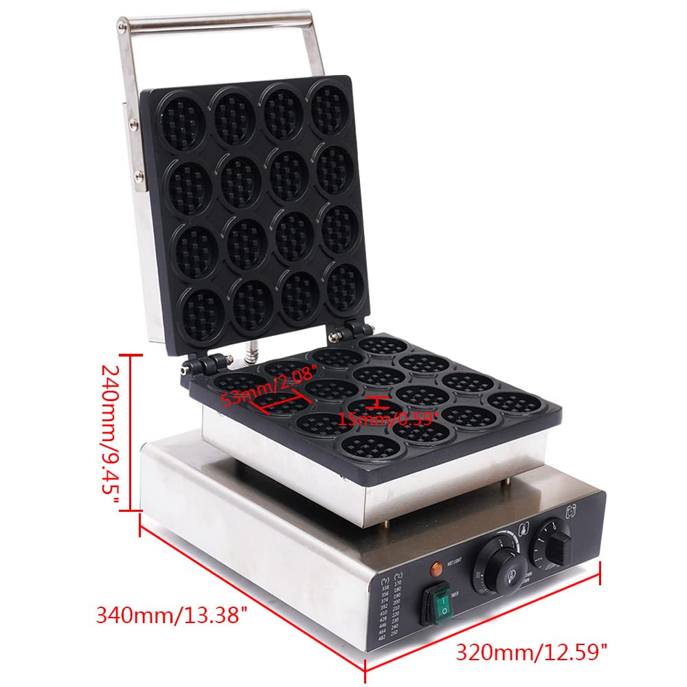 16-Piece Electric Mini Round Waffle Maker - 1750W Commercial Dutch Pancake Baker Machine with Nonstick Coating for Perfect Waffles - Ideal for Breakfast, Brunch, Cafes, and Home Baking